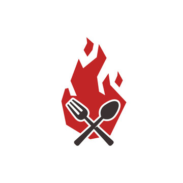 BBQ grill restaurant brand identity logo with fork and spoon icon symbol