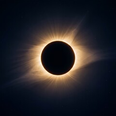 Obraz premium A stunning display of a total solar eclipse. The dark lunar disc is framed by a luminous, fiery corona, radiating outward against the black void