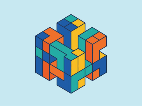Colorful 3D puzzle cube illustration.