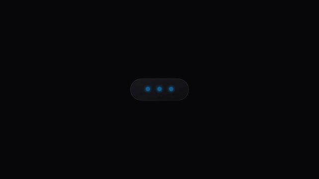 Three blue glowing dots in a horizontal capsule, dynamic loading animation for digital user interface and software progress tracking