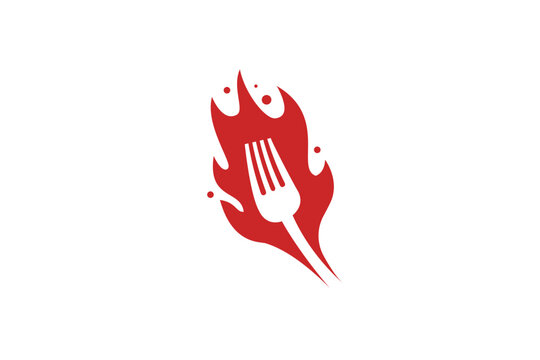 Hot Fork logo icon with burning fire flame symbol for restaurant or spicy catering business branding identity design