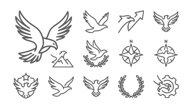Eagle Icons Collection, Vector Graphics, Freedom and Strength Symbols