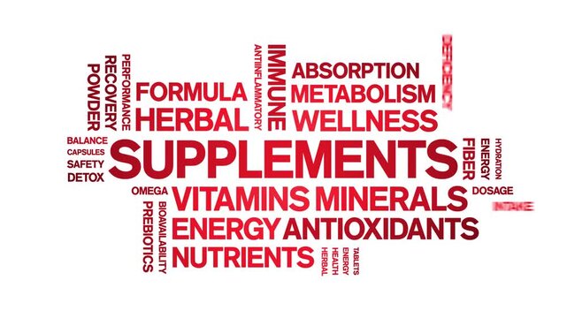 Supplements animated word cloud-text design animation tag kinetic typography seamless loop.