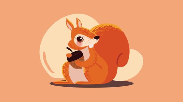 Cute cartoon squirrel holding acorn nut motion graphic animation with soft orange background and playful animal character.