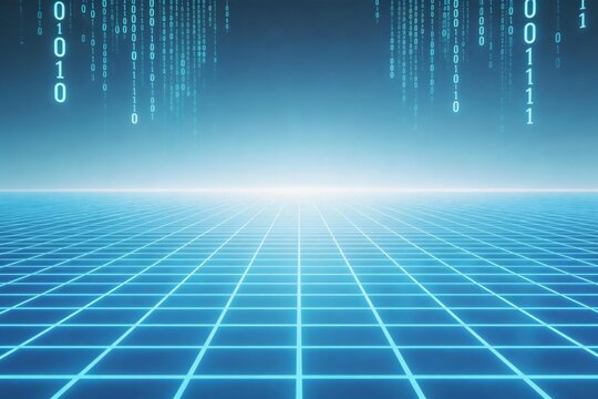 Digital grid and binary code in blue