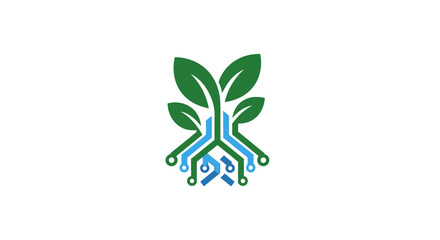 Eco technology logo concept with digital plant roots and green leaves. © Siti Yaeni