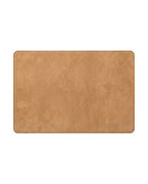 Tan brown leather desk mat with stitched border