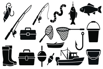 fishing equipment vector illustration with tackle and gear flat design © Rashedul Haque Sakib