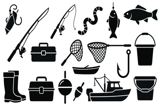 fishing equipment vector illustration with tackle and gear flat design