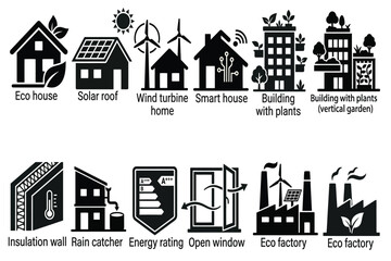 Fototapeta premium sustainable eco-friendly home and building concepts flat design vector illustration