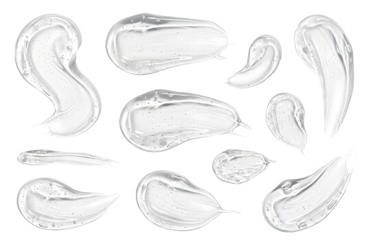 Clear cosmetic gel smudge swatches with micro bubbles set