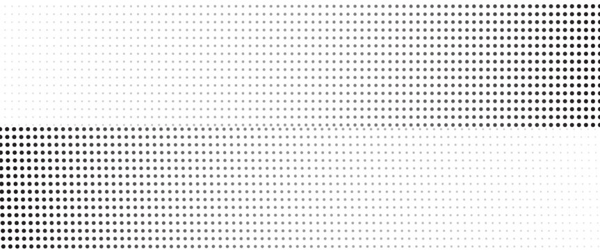 Modern abstract halftone dot pattern background featuring a dynamic gradient transition from light grey to solid black in a structured grid layout.