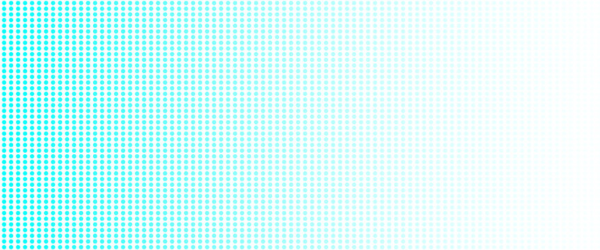 Modern abstract halftone dot pattern background featuring a vibrant cyan gradient fading into a clean white space.