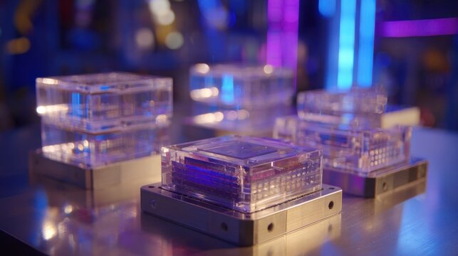 Futuristic crystalline data storage arrays glowing with digital information