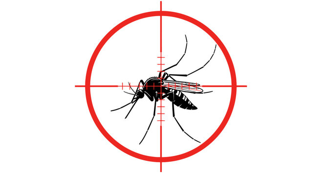 Mosquito under crosshairs, symbolizing pest control, disease prevention, and the urgent need for vector elimination to protect public health