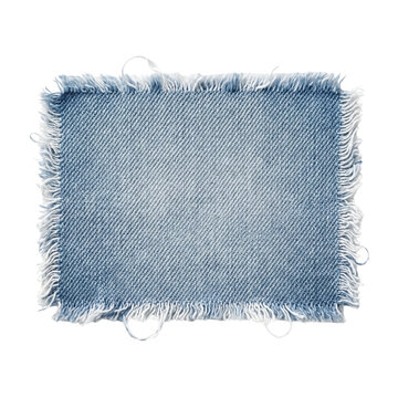 Frayed rectangular light blue denim fabric patch