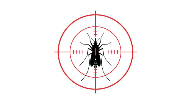 Mosquito in crosshairs representing pest control and eradication efforts against disease-carrying insects