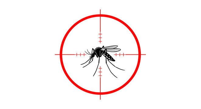 Targeting mosquitoes within a crosshair scope, symbolizing pest control, vectorborne disease prevention, and insecticide effectiveness against harmful insects