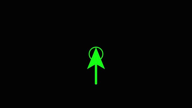 Green compass navigation symbol arrow pointing up direction circle isolated on black background direction guidance.