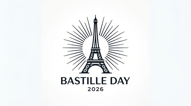 Minimal Bastille Day illustration with elegant tower emblem for French national celebration branding and cultural event promotion