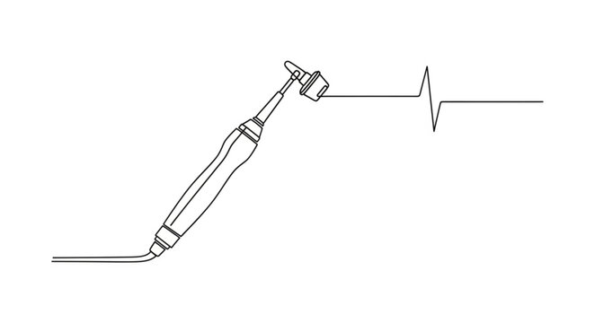 A medical device with an electrode attached is shown in a simple line drawing.