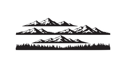 Fototapeta premium Mountain range silhouettes with forest pine tree line elements for outdoor adventure and nature landscape design projects.