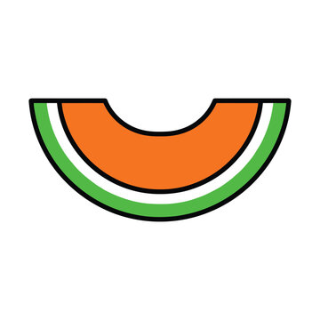 Minimalist cantaloupe melon slice vector, orange fruit icon with green rind, flat food illustration