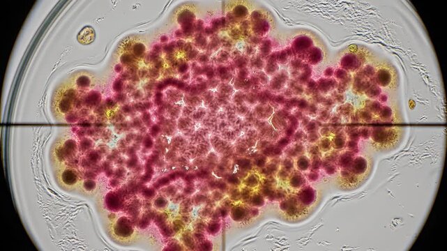 Microscopic View of Red Blood Cells and Platelets Undergoing Aggregation.