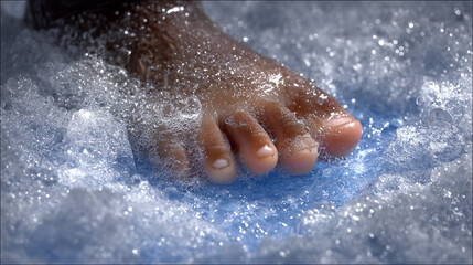 Fototapeta premium Close-up of person's foot stepping into water with foot care personal care body part