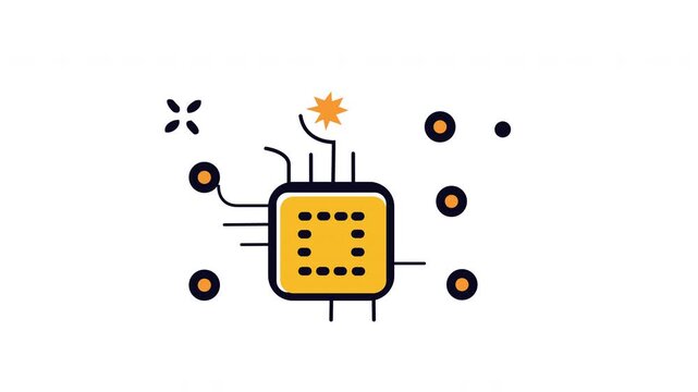 digital neural chip processor icon animation
