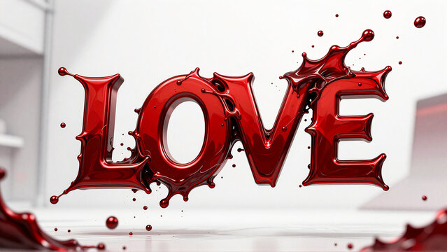 Vibrant Red Love Word Art with Dynamic Splatter Effects