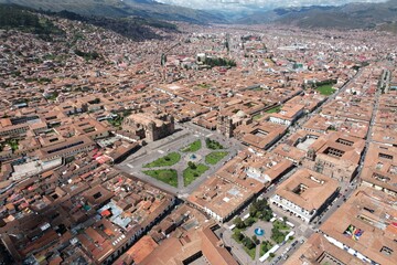 Fototapeta premium Aerial View of Plaza de Armas and Cusco Cathedral in Cusco Peru