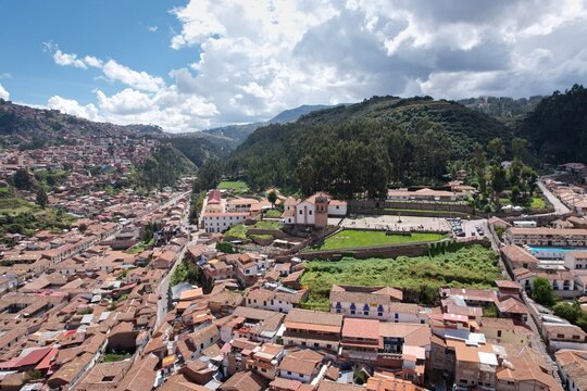 Aerial View of Plaza de Armas and Cusco Cathedral in Cusco Peru