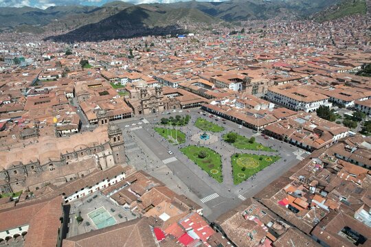 Aerial View of Plaza de Armas and Cusco Cathedral in Cusco Peru