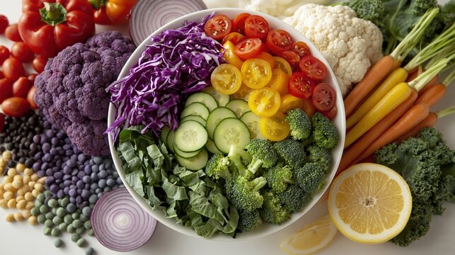 Vibrant Rainbow Bowl of Fresh, Healthy Vegetables and Legumes for Wholesome Eating