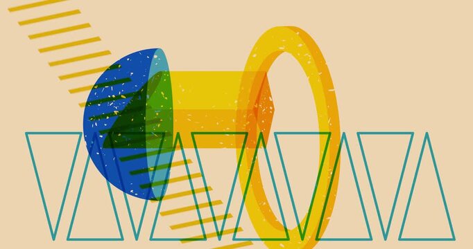 Colorful geometric shapes animation. Object in trendy riso graph design. Geometry elements abstract risograph texture style video.