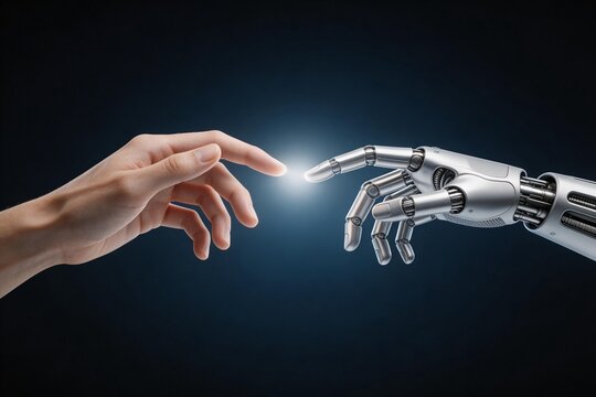 Human hand and robot hand reaching