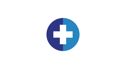 Fototapeta premium Minimalist medical cross symbol icon with blue gradient circular background.