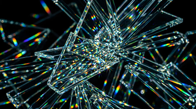 Abstract light lines with colorful glowing crystal sparks