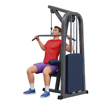 Man performing lat pulldown exercise on gym machine