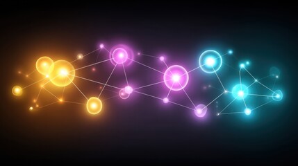 Fototapeta premium Colorful Abstract Network of Connected Circles and Lights on Dark Background Representing Technology, Communication, and Innovation Concepts