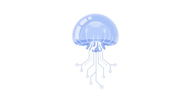 Futuristic Jellyfish with Circuit Board Tentacles, Digital Ocean Concept