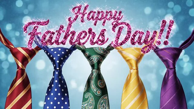 Colorful neckties with Happy Father's Day sparkler text.