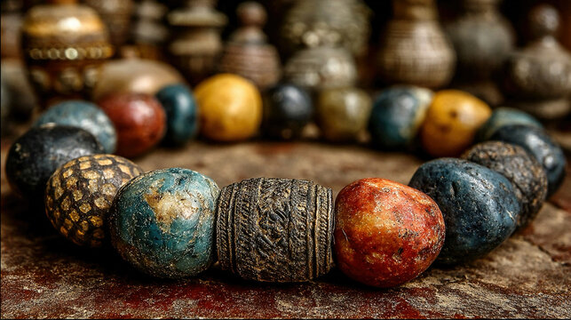 Ancient trade beads jewelry and artifacts suggest intercontinental exchange networks predating known history implying a complex globalized prehistoric economy globally