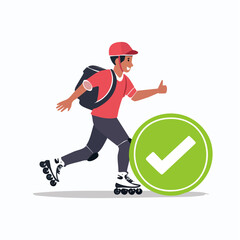 Fototapeta premium Delivery Person on Roller Skates with Thumbs Up and Check Mark