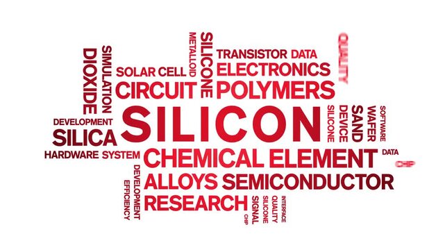 Silicon animated word cloud-text design animation tag kinetic typography seamless loop.