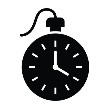 Time Bomb Concept Icon Featuring a Classic Analog Clock with a Detonator Fuse Mechanism