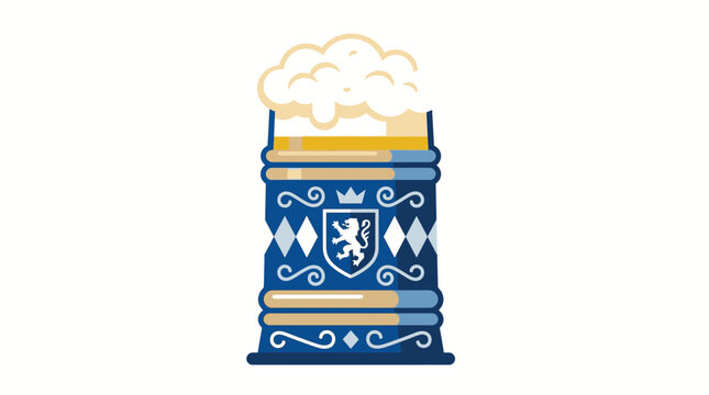 Festive beer stein with crest and foam traditional German Oktoberfest celebration symbol cultural heritage decorative element