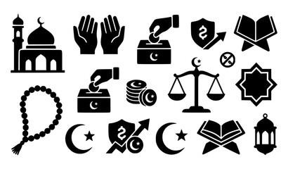 Islamic Silhouette Collection Mosque Prayer Halal Finance Vector Illustration Set © Jahangir