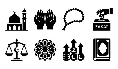 Islamic Silhouette Icon Vector Set Mosque Dua Zakat Halal Finance Collection © Jahangir